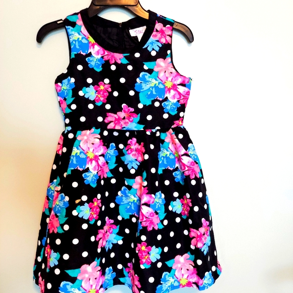 Justice girls dress Sleeveless floral black pink blue Size 7